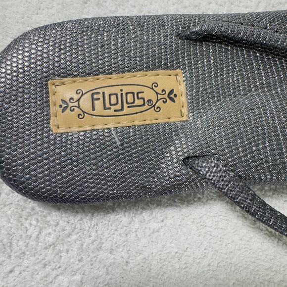 Flojos Cami Black & Silver Metallic Shimmer Flip Flops Sandals Size 8 - Picture 4 of 6